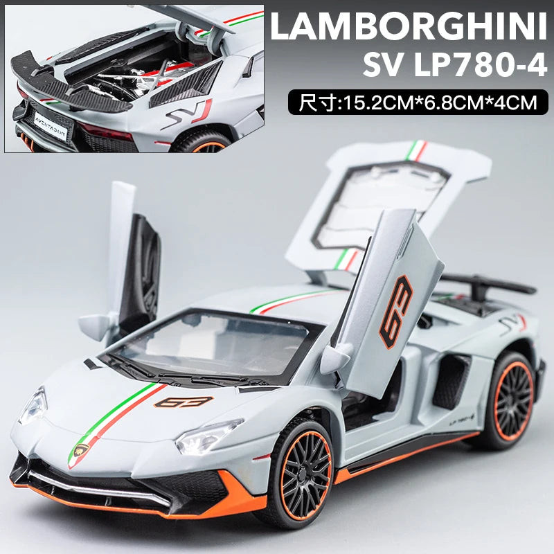 1:32 Lamborghini Aventador SVJ LP780-4 Super Sports Car Alloy Metal Diecast Model Car Sound & Light Collect Hobby Ornaments Gift