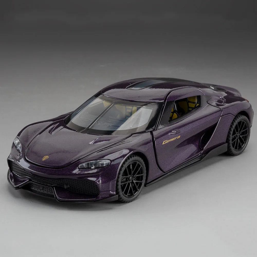 1:32 Scale KNSG Gemera Miniature Model Car Toys Alloy Diecast Sports Cars 4 Doors Opened Pull Back Ornament Vehicles Boys' Gifts
