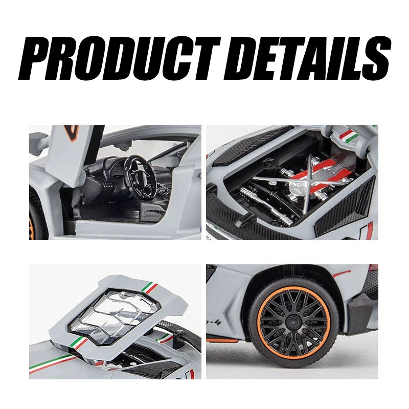 1:32 Lamborghini Aventador SVJ LP780-4 Super Sports Car Alloy Metal Diecast Model Car Sound & Light Collect Hobby Ornaments Gift