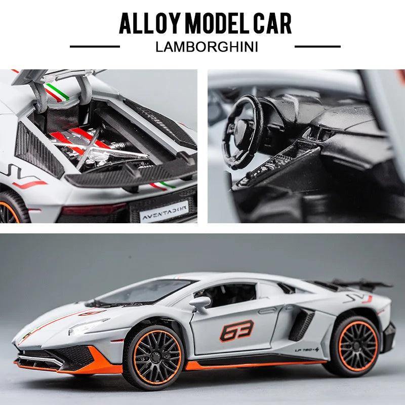 1:32 Lamborghini Aventador SVJ LP780-4 Super Sports Car Alloy Metal Diecast Model Car Sound & Light Collect Hobby Ornaments Gift