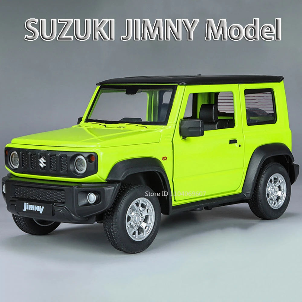 1:24 Suzuki Jimny Car Model Toys Alloy Diecast SUV 4 Doors Opened Pull Back Sound Light Shock Absorption Ornament Vehicles Gifts