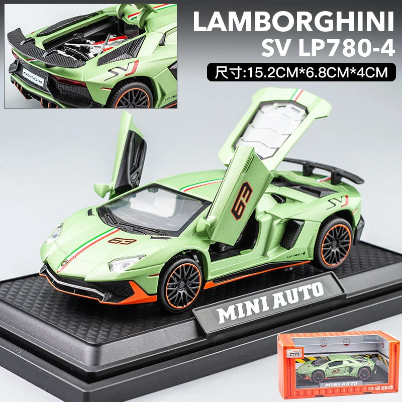 1:32 Lamborghini Aventador SVJ LP780-4 Super Sports Car Alloy Metal Diecast Model Car Sound & Light Collect Hobby Ornaments Gift