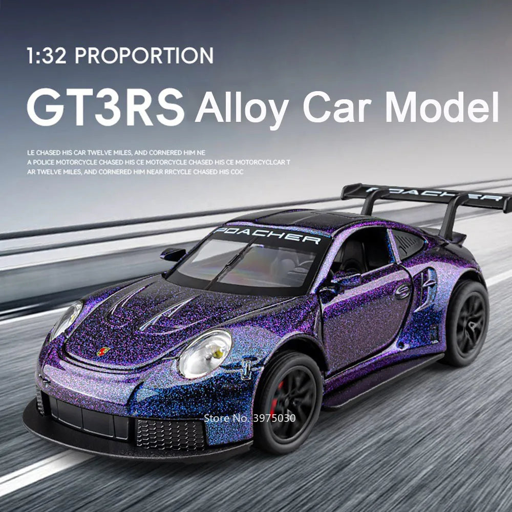 1:32 Alloy Diecast GT3 RS Toys Cars Models Wheel Pull Back 4 Doors Opened Supercar with Light Sound Sports Car Child Adult Gifts