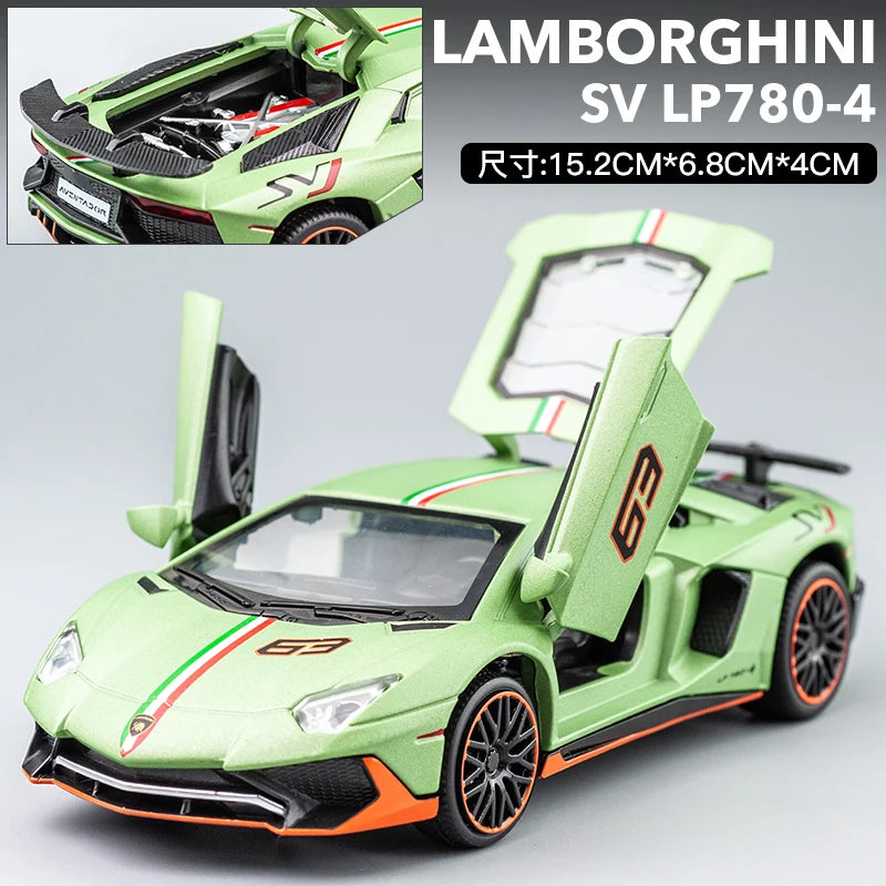 1:32 Lamborghini Aventador SVJ LP780-4 Super Sports Car Alloy Metal Diecast Model Car Sound & Light Collect Hobby Ornaments Gift