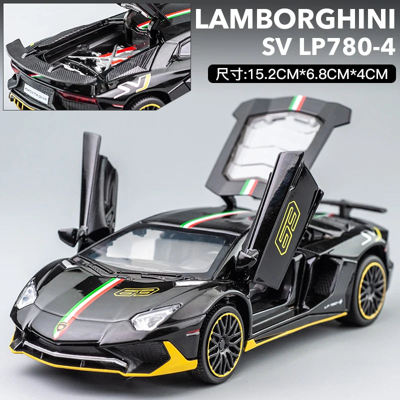 1:32 Lamborghini Aventador SVJ LP780-4 Super Sports Car Alloy Metal Diecast Model Car Sound & Light Collect Hobby Ornaments Gift