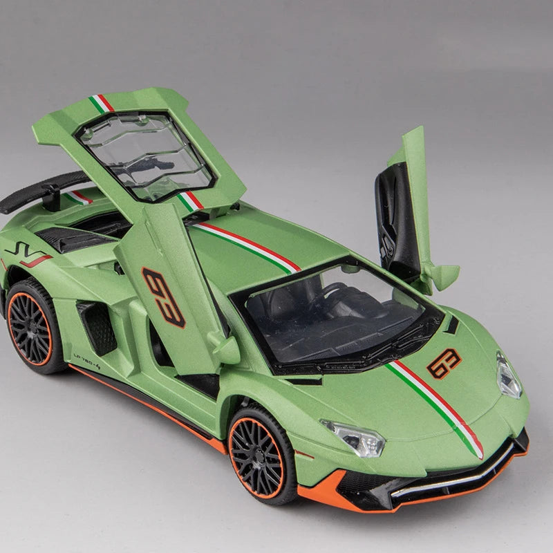 1:32 Lamborghini Aventador SVJ LP780-4 Super Sports Car Alloy Metal Diecast Model Car Sound & Light Collect Hobby Ornaments Gift
