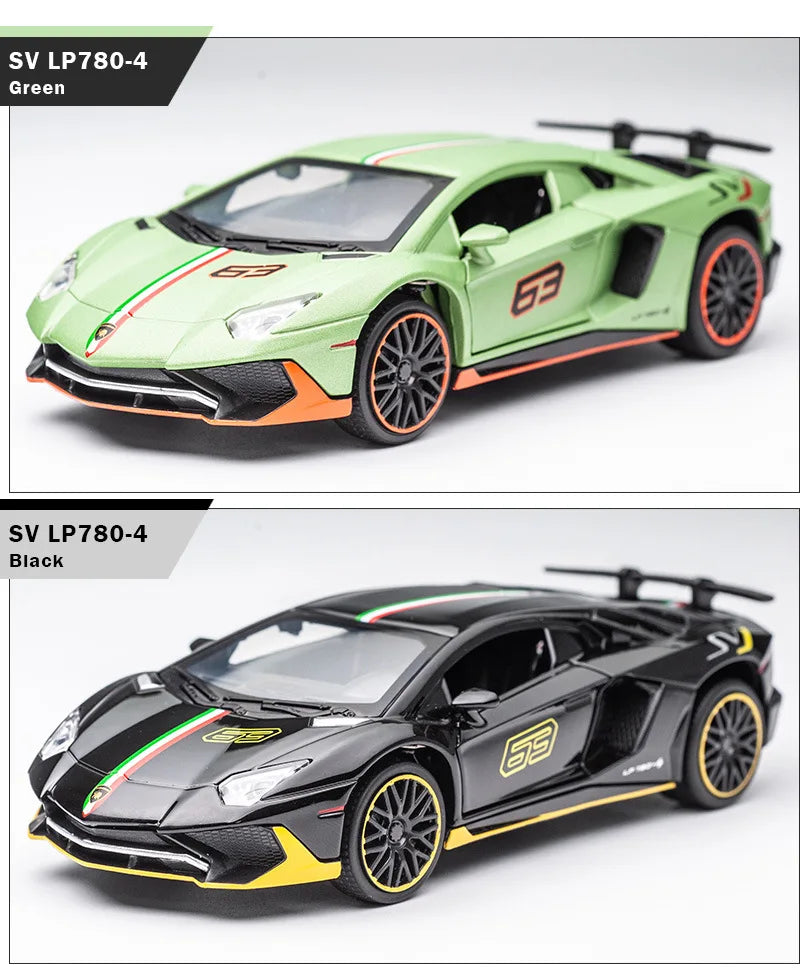 1:32 Lamborghini Aventador SVJ LP780-4 Super Sports Car Alloy Metal Diecast Model Car Sound & Light Collect Hobby Ornaments Gift