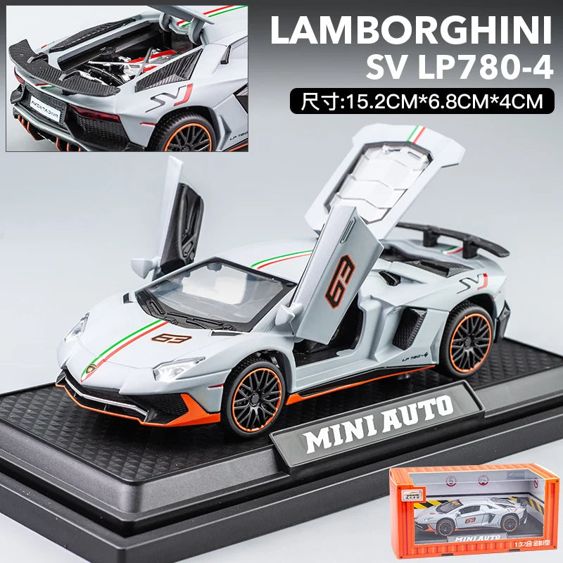 1:32 Lamborghini Aventador SVJ LP780-4 Super Sports Car Alloy Metal Diecast Model Car Sound & Light Collect Hobby Ornaments Gift