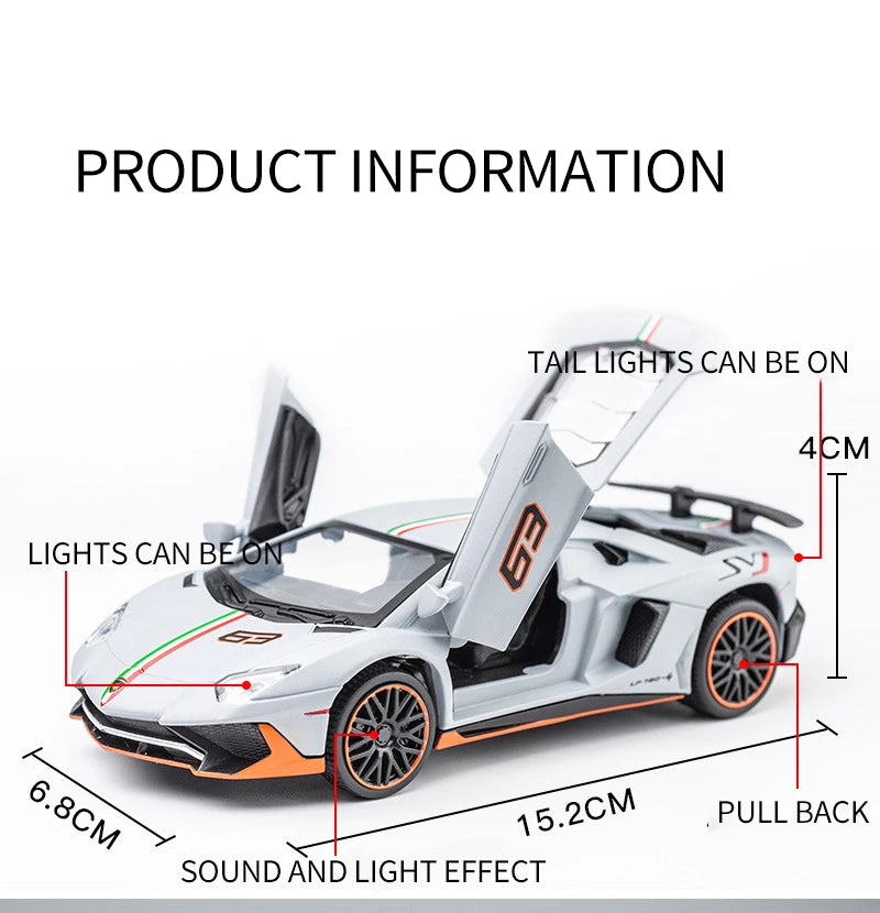 1:32 Lamborghini Aventador SVJ LP780-4 Super Sports Car Alloy Metal Diecast Model Car Sound & Light Collect Hobby Ornaments Gift