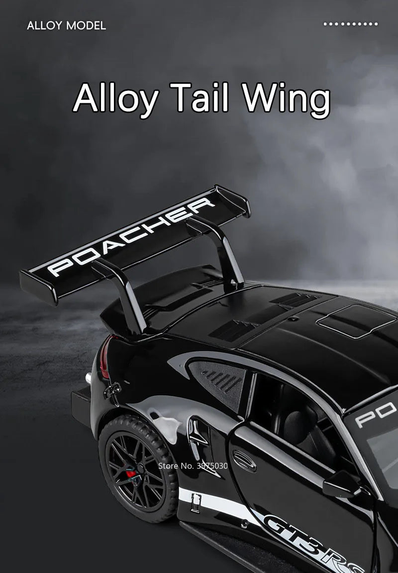 1:32 Alloy Diecast GT3 RS Toys Cars Models Wheel Pull Back 4 Doors Opened Supercar with Light Sound Sports Car Child Adult Gifts