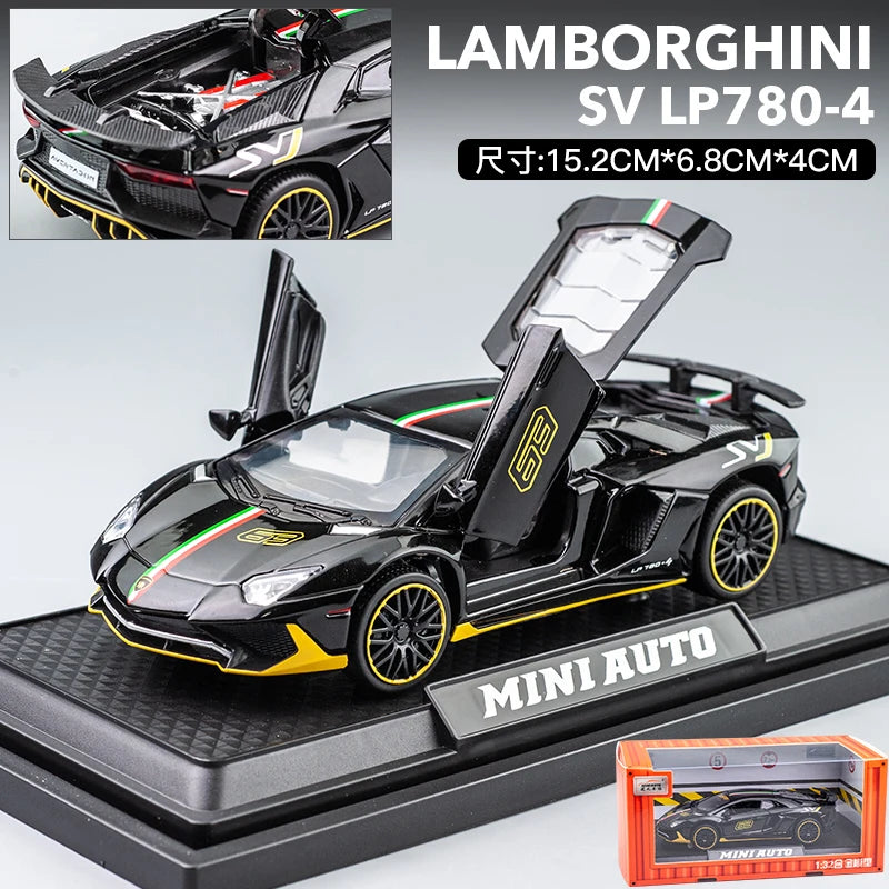 1:32 Lamborghini Aventador SVJ LP780-4 Super Sports Car Alloy Metal Diecast Model Car Sound & Light Collect Hobby Ornaments Gift
