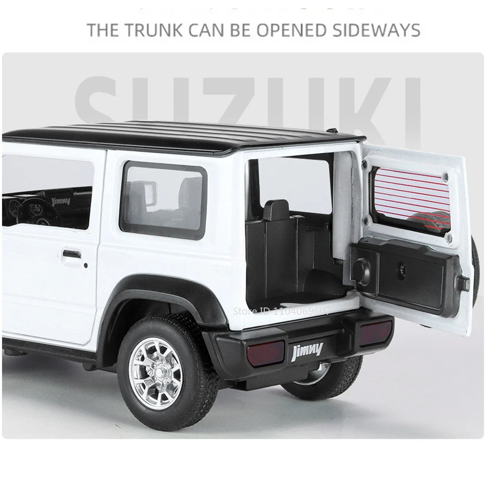 1:24 Suzuki Jimny Car Model Toys Alloy Diecast SUV 4 Doors Opened Pull Back Sound Light Shock Absorption Ornament Vehicles Gifts