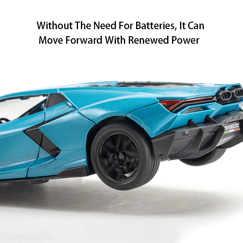 1:24 REVUELTO Alloy Diecast Model Car Toys Sports Cars 4 Doors Opened Pull Back Sound Light Racing Vehicle Festival Gift for Boy