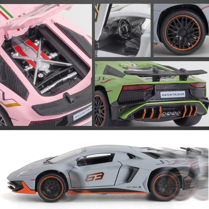 1:32 Lamborghini Aventador SVJ LP780-4 Super Sports Car Alloy Metal Diecast Model Car Sound & Light Collect Hobby Ornaments Gift