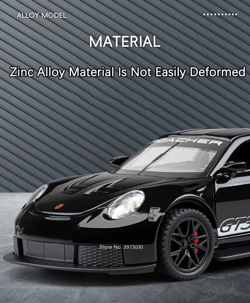 1:32 Alloy Diecast GT3 RS Toys Cars Models Wheel Pull Back 4 Doors Opened Supercar with Light Sound Sports Car Child Adult Gifts