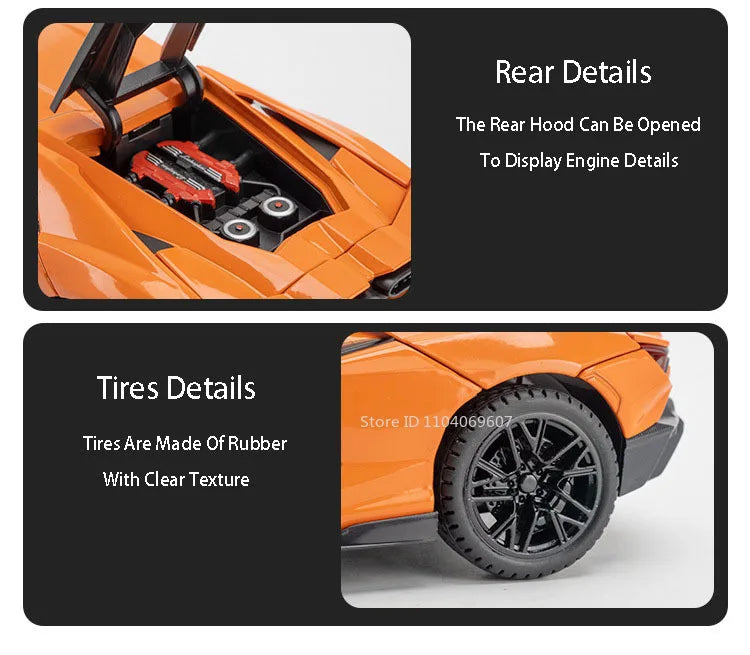 1:24 REVUELTO Alloy Diecast Model Car Toys Sports Cars 4 Doors Opened Pull Back Sound Light Racing Vehicle Festival Gift for Boy