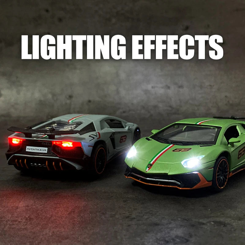 1:32 Lamborghini Aventador SVJ LP780-4 Super Sports Car Alloy Metal Diecast Model Car Sound & Light Collect Hobby Ornaments Gift