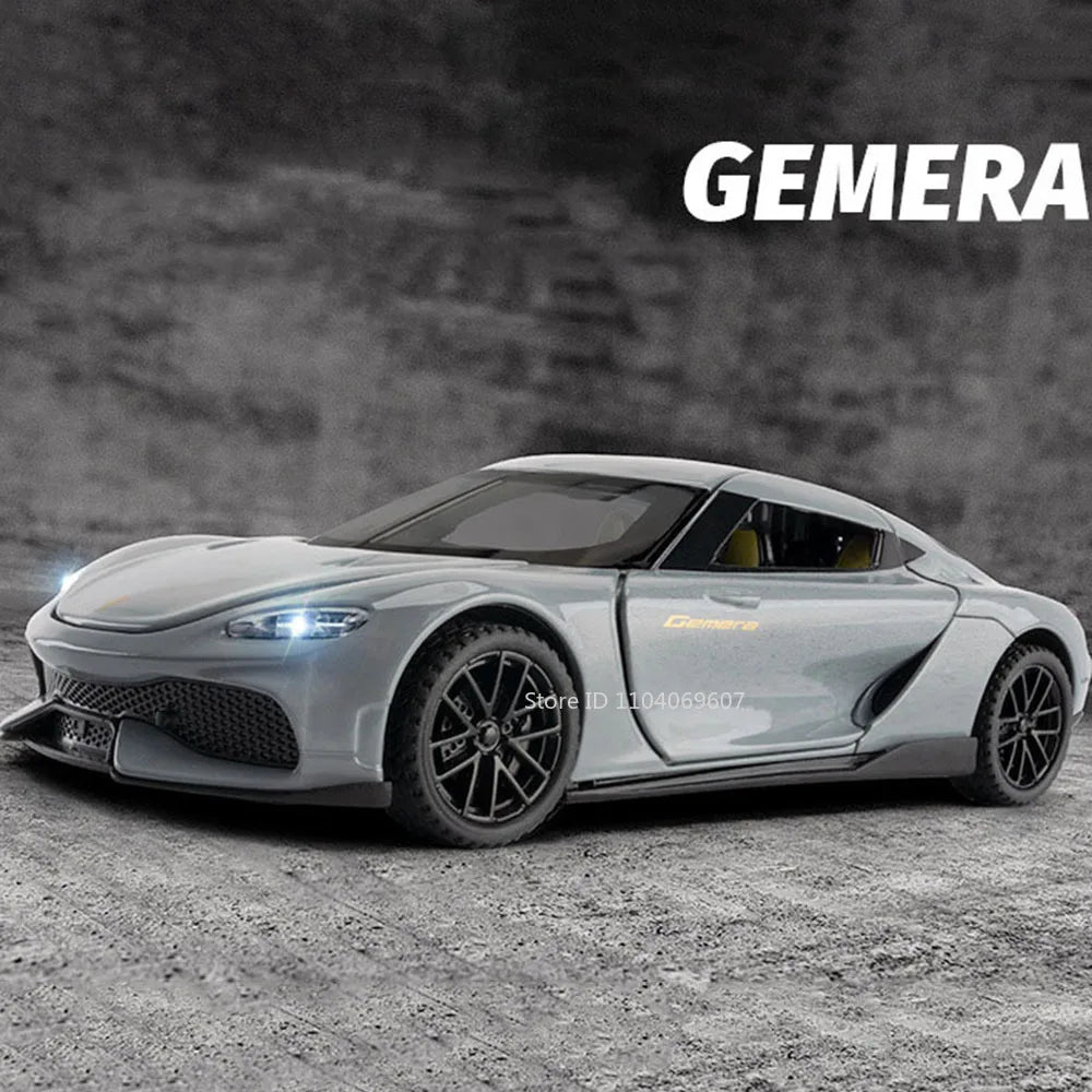 1:32 Scale KNSG Gemera Miniature Model Car Toys Alloy Diecast Sports Cars 4 Doors Opened Pull Back Ornament Vehicles Boys' Gifts