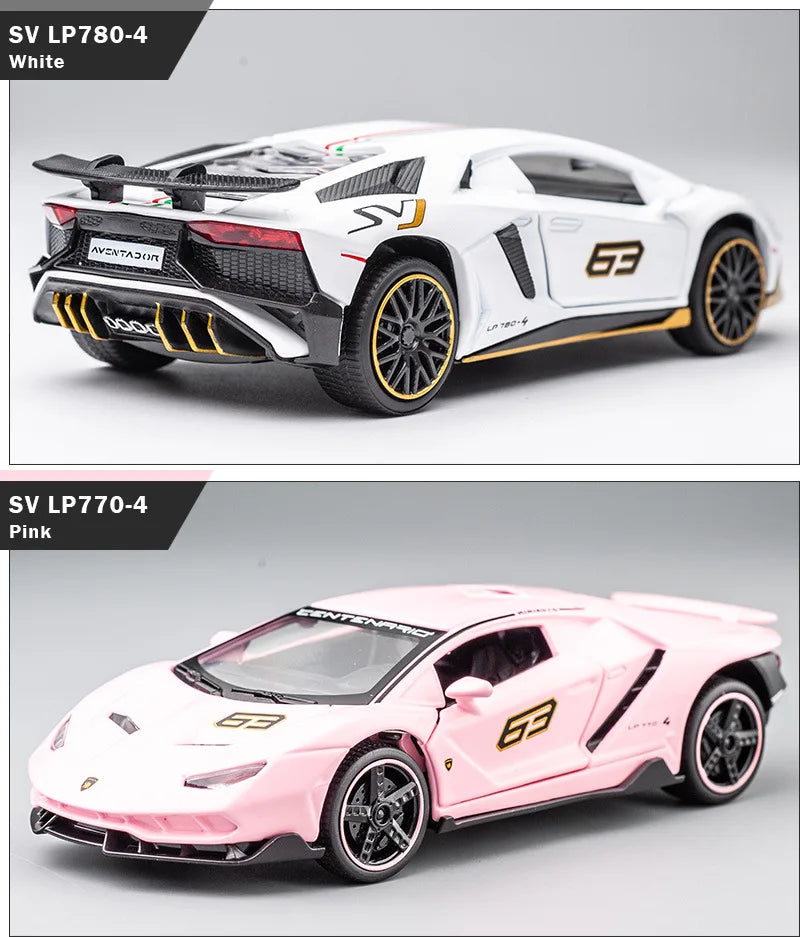 1:32 Lamborghini Aventador SVJ LP780-4 Super Sports Car Alloy Metal Diecast Model Car Sound & Light Collect Hobby Ornaments Gift
