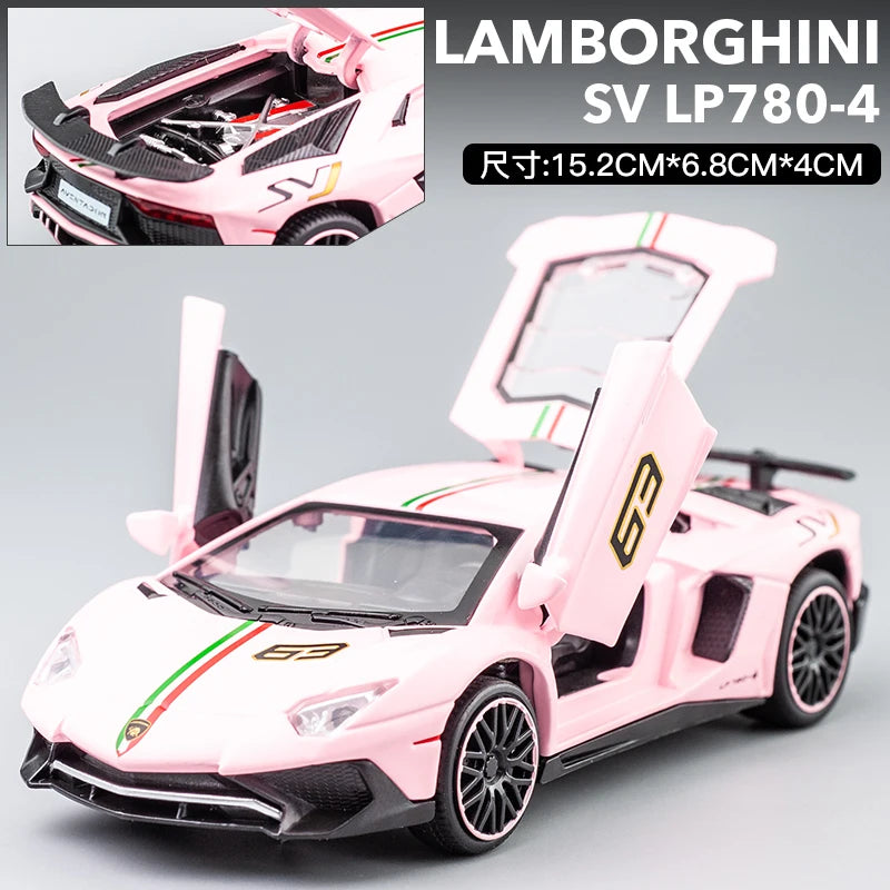 1:32 Lamborghini Aventador SVJ LP780-4 Super Sports Car Alloy Metal Diecast Model Car Sound & Light Collect Hobby Ornaments Gift