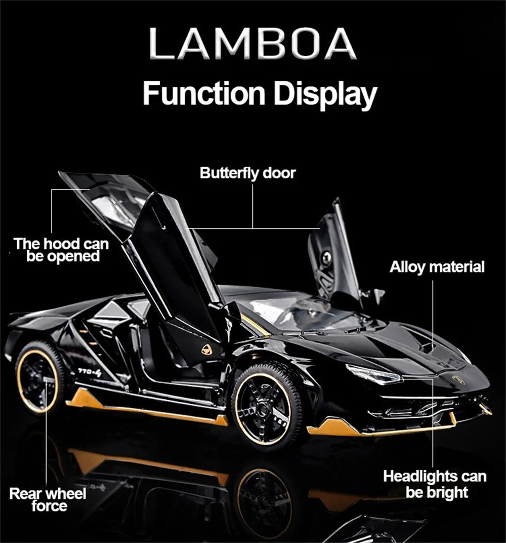 1/32 Cars Toys Auto To Scale Lambor LP770 Diecast Model Cars Alloy Autos Toys Gift for Boys Pull Back Light Music Kids Car