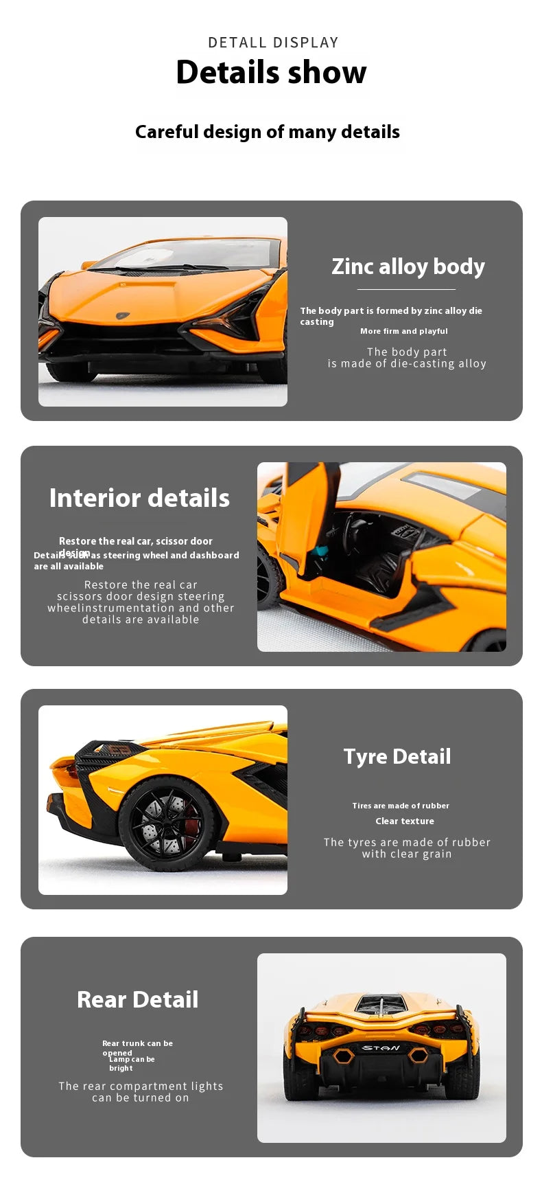 1:32 Lamborghini Alloy Model - Sound & Light, Pull-Back Action, Gift for Kids & Car Fans