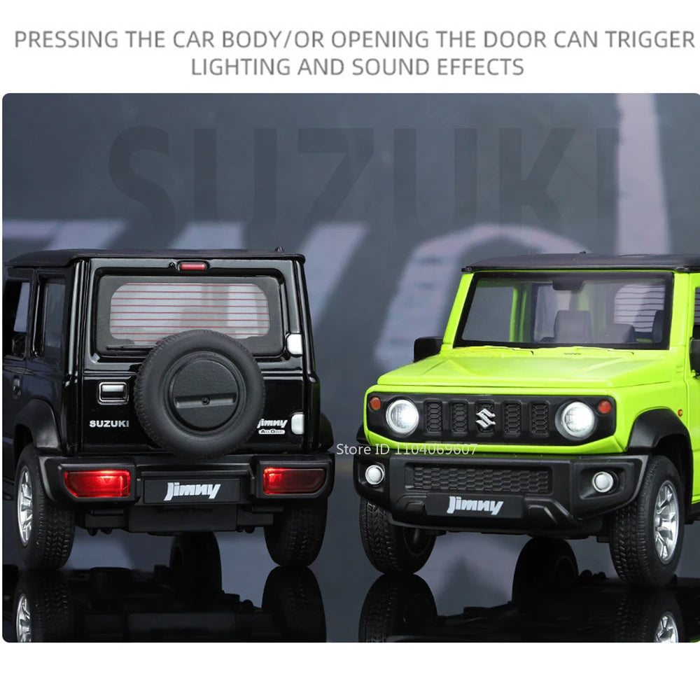 1:24 Suzuki Jimny Car Model Toys Alloy Diecast SUV 4 Doors Opened Pull Back Sound Light Shock Absorption Ornament Vehicles Gifts