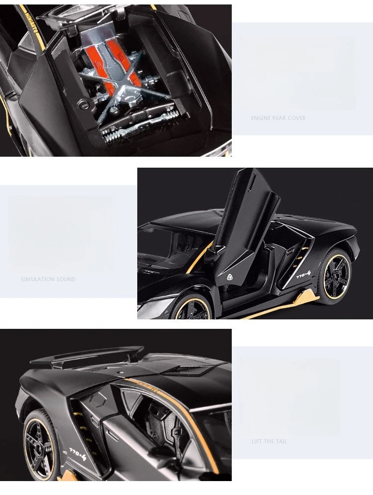 1/32 Cars Toys Auto To Scale Lambor LP770 Diecast Model Cars Alloy Autos Toys Gift for Boys Pull Back Light Music Kids Car