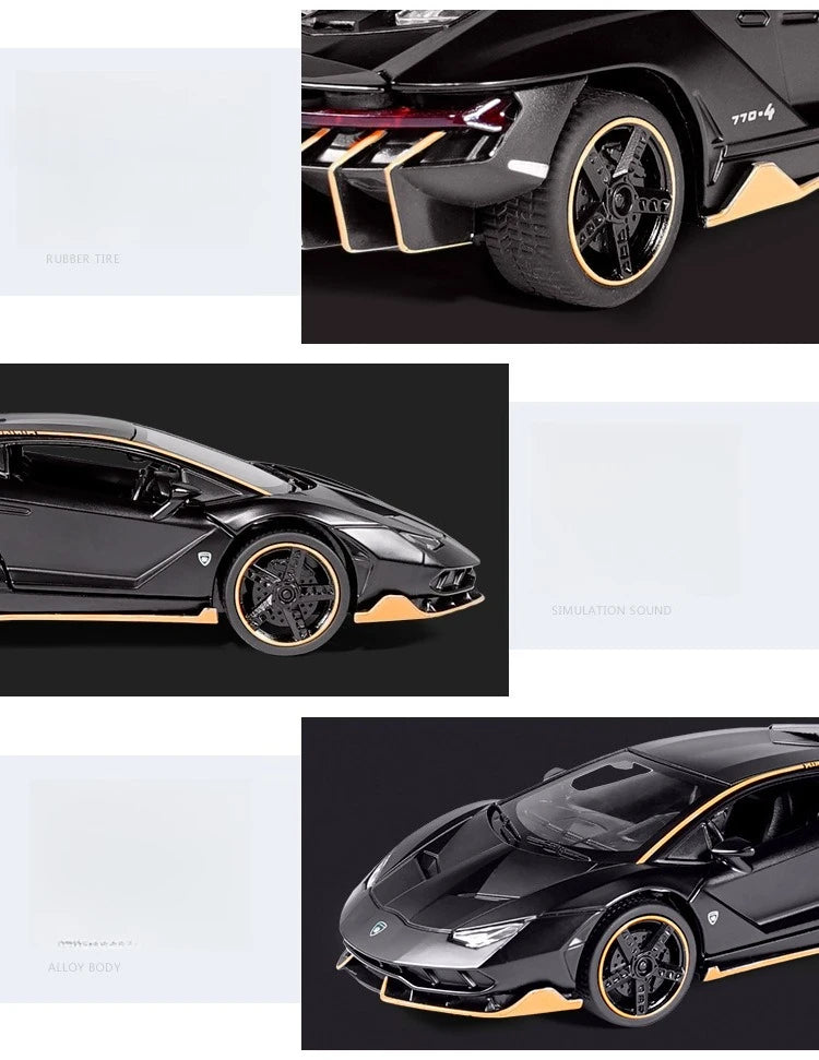 1/32 Cars Toys Auto To Scale Lambor LP770 Diecast Model Cars Alloy Autos Toys Gift for Boys Pull Back Light Music Kids Car