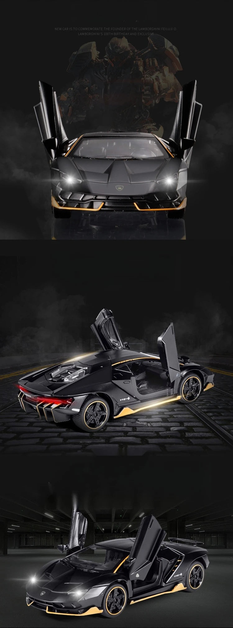1/32 Cars Toys Auto To Scale Lambor LP770 Diecast Model Cars Alloy Autos Toys Gift for Boys Pull Back Light Music Kids Car
