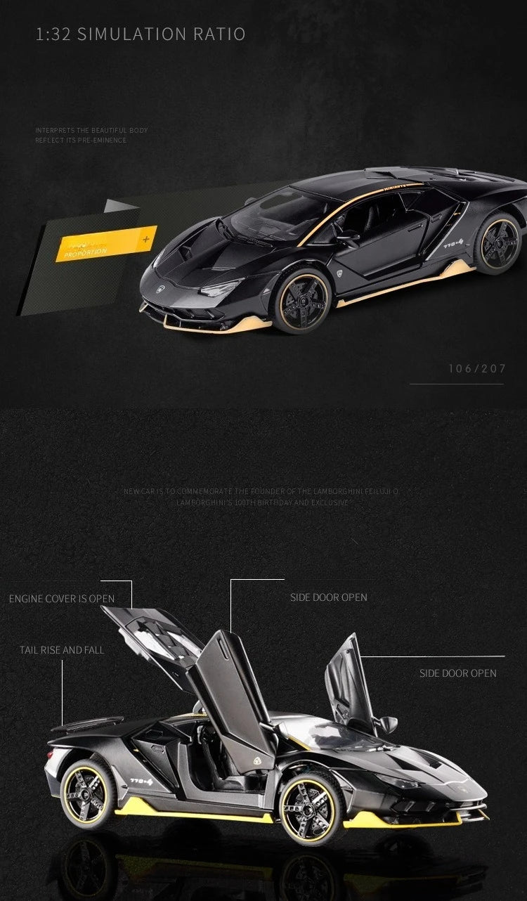 1/32 Cars Toys Auto To Scale Lambor LP770 Diecast Model Cars Alloy Autos Toys Gift for Boys Pull Back Light Music Kids Car